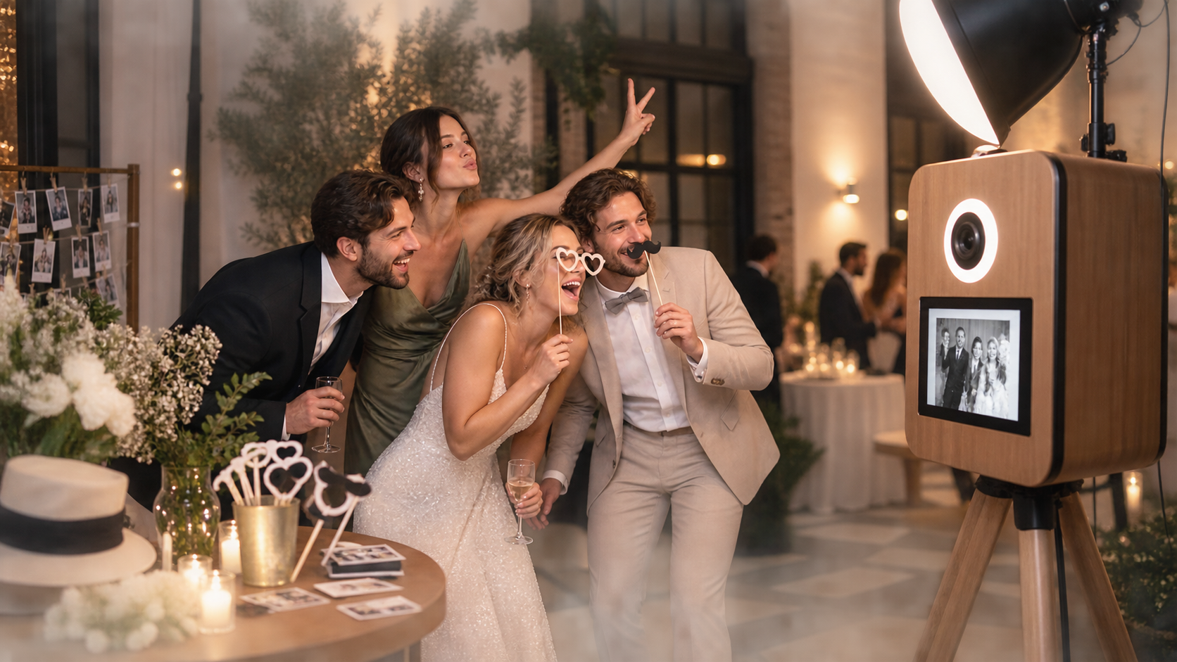 Elegant photobooth concept op een trouwfeest